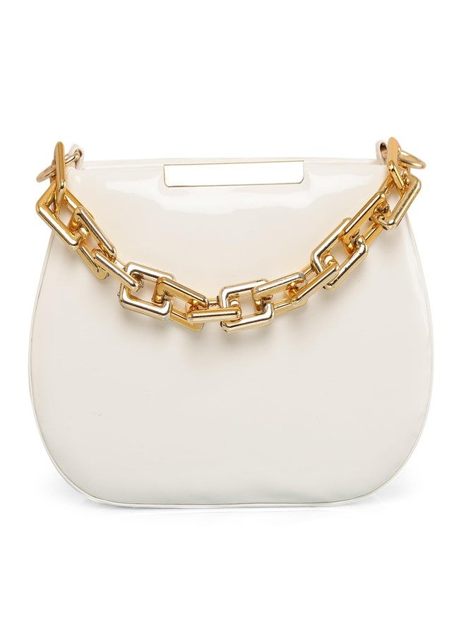 CULT FACTORY New White Sling Bags for Women Stylish Solid Pattern With Golden Chain Ladies Sling Bag - Image 4